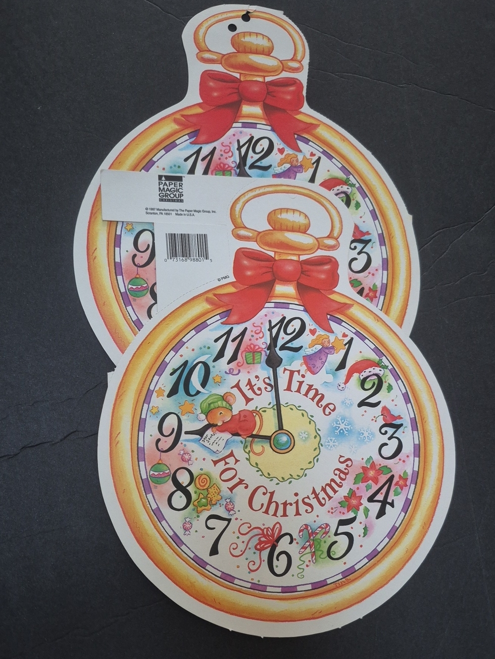 Vintage Paper Magic Group 1997 Pocket Watch Clock Christmas Die-Cut Decorations